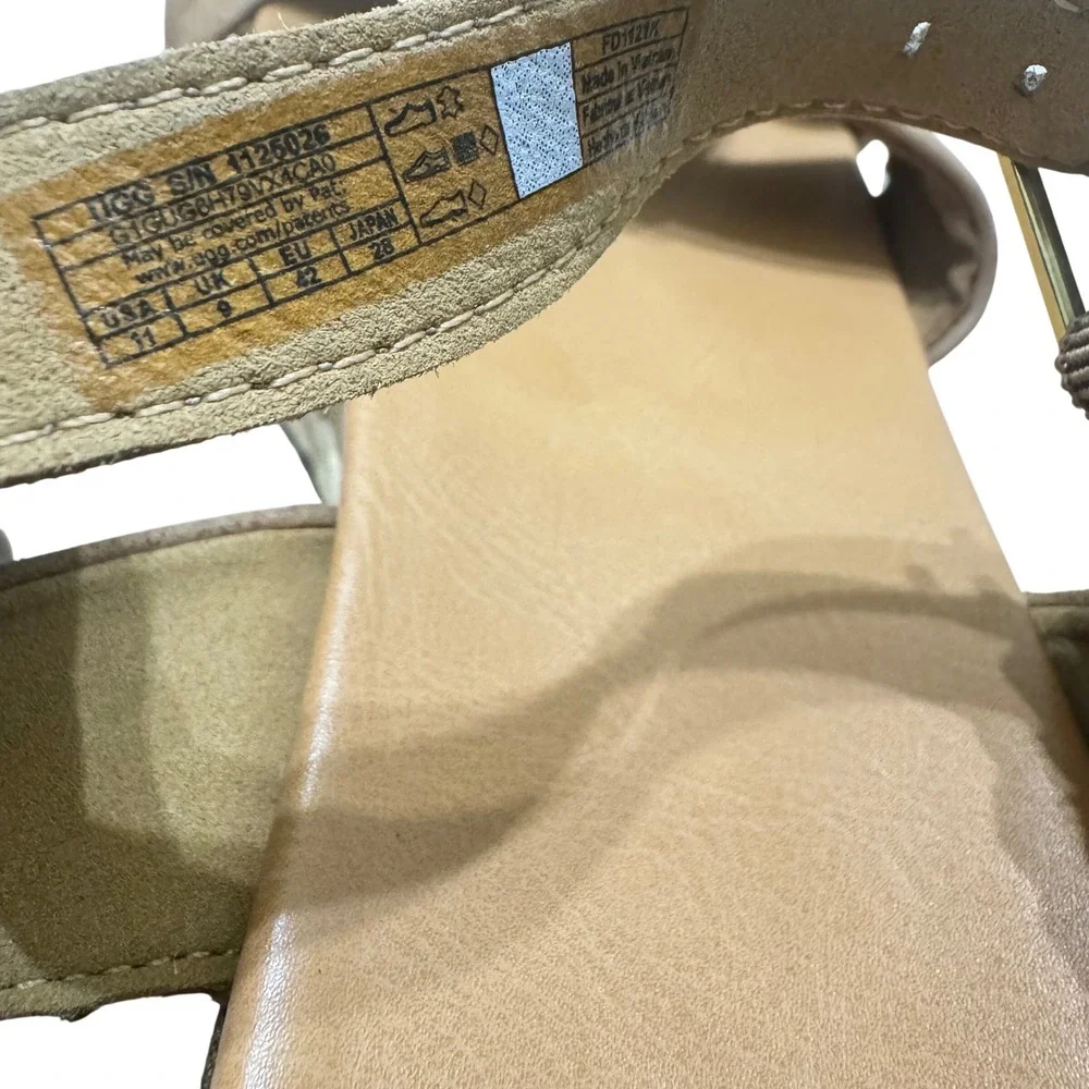 UGG Women Neusch‎ Espadrille Platform Sandals Tan Suede Knot Detail Size 11